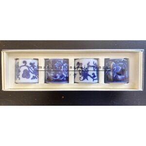 New In Pkg Set of 4 Pier 1 Mandarin Blue And White napkin rings
